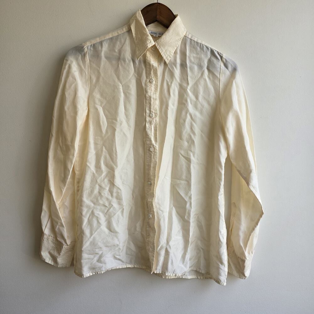 VTG Royal Silk 100% Silk Women's 10 Large Blouse Button Down Quiet Luxury Office